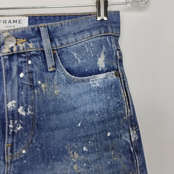 Frame Jeans Le Sylvie Kick Boot Out Paint Splatter Fray High Rise Crop Denim 24 - Picture 5 of 11